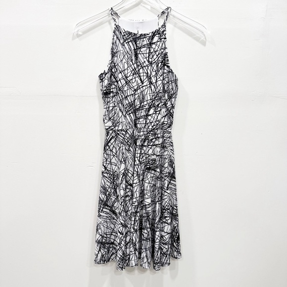 Aqua Halter Fit & Flare Skater Dress Abstract Black White Small - Picture 1 of 8